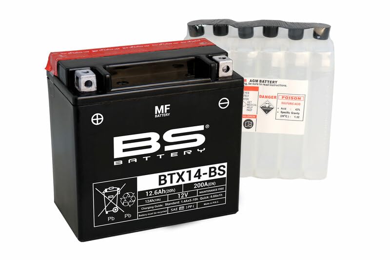 Batería moto BS-Battery BTX14-BS equivalente a YTX14-BS Dimensiones: 150 x 87 x 145 mm