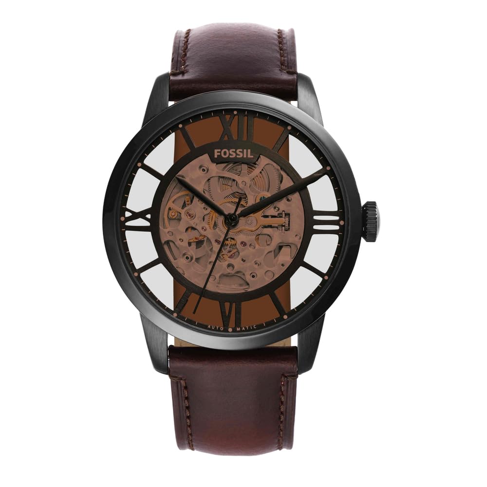 FOSSIL Townsman Men's Automatic Watch with Black Dial and Brown Leather Strap ME3098