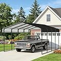 12x20 FT Heavy Duty Carport Canopy,Metal Carport Kits with Anti-Snow Reinforced Frame & Galvanized Steel Roof,All-Weather Outdoor Shelter for Cars,Trucks,RV,Tractors.(12x20 FT+ Metal)