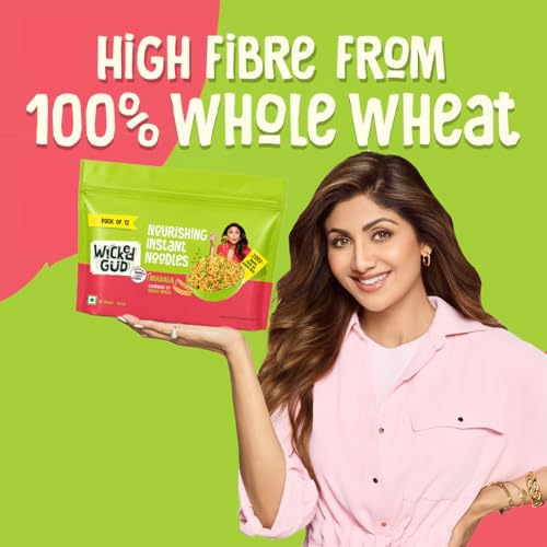 Image of Wickedgud Whole Wheat Masala Noodles Jumbo Pack, No Maida, No Palm Oil, No MSG | 720 g (Pack of 12, 60 g each)