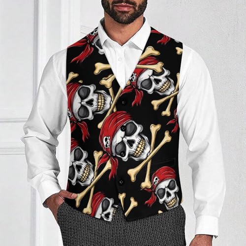 Jolly Roger Skull Men's Suit Vests Dress Vest V-Neck Waistcoat Slim Business Formal with Pocket2