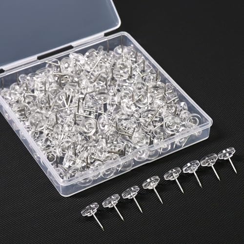 Coideal Clear Push Pins for Pinboard 200 Pcs Transparent Drawing Pins Plastic Round Head with Steel Point for Cork Bulletin Board