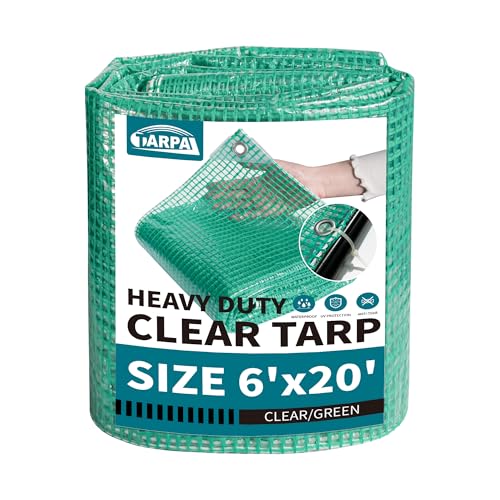 Image of TARPAL 6'x20' Clear Green Tarp Heavy Duty Waterproof 12mil with Grommets