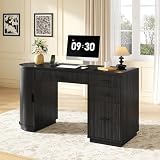 ONBRILL 58 Inch Fluted Executive Desk, Computer Desk with Storage Drawers & File Drawer, Modern Home Office Desk with Charging Station for Working, Studying, Writing, Black