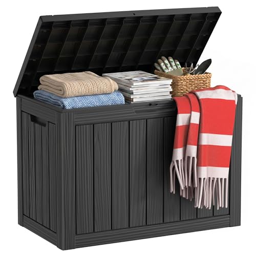 EasyUp 45 Gallon Outdoor Storage Box, Resin Waterproof UV-Resistant Deck Box, Reinforced Stability...