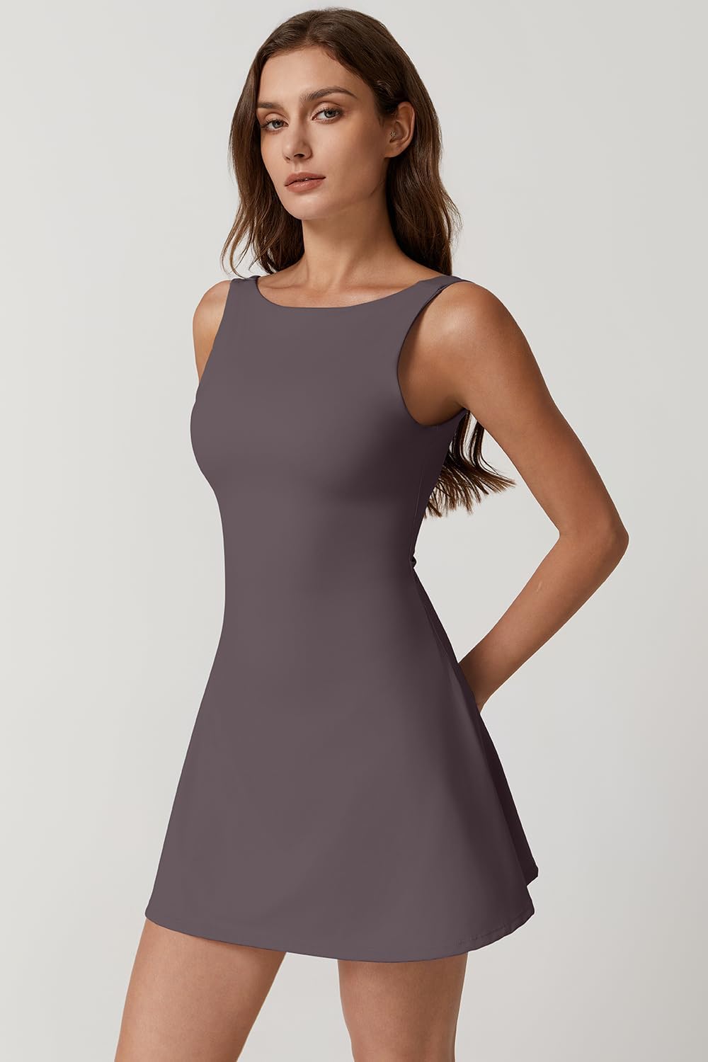 QINSEN Womens Open Back Tennis Dress Sleeveless Built in Shorts Golf Athletic Dress with Pockets - Image 4