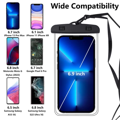 Vaks Waterproof Phone Pouch 2-Pack Universal Cellphone Waterproof Underwater Case Dry Bag For Iphone 13 12 11 Pro Max Xs Max Xs X Xr Samsung Galaxy Google Pixel Up To 6.9",Black+Pink #TOP1