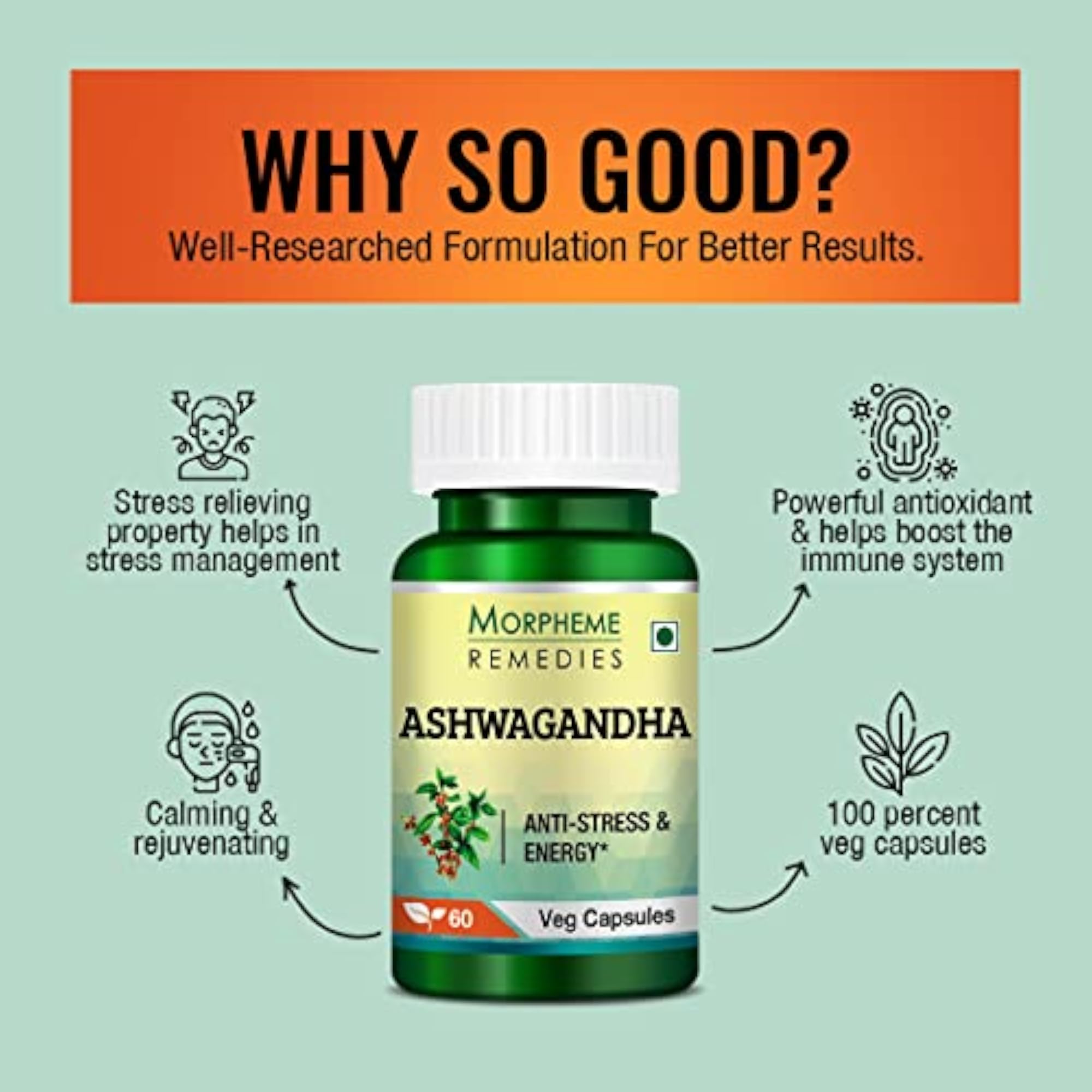Ashwagandha (Withania somnifera) 500mg Extract 60 Veg Caps - 6 Bottles