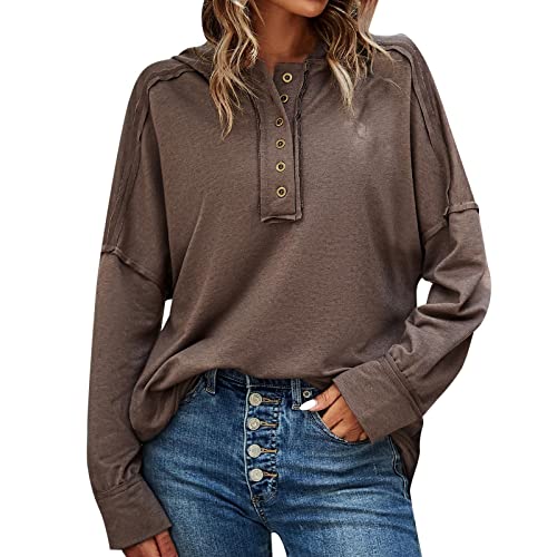 Sweat à capuche col en V femme boutonneux rouge grand pull ample