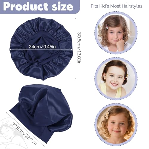 3PCS Kids Bonnets for Girls, Satin Silk Bonnet for Kids, Soft Wide Band Sleep Cap Toddler Bonnet Shower Caps(Black, Blue, Purple)2