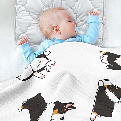 Image of Swaddle Blanket Pembroke Welsh Corgi Tricolor Dog Seamless Pattern Cotton Blanket for Infants, Receiving Blanket, Lightweight Soft Swaddling Blanket for Crib, Stroller, Nursery Blankets, 30X40 in