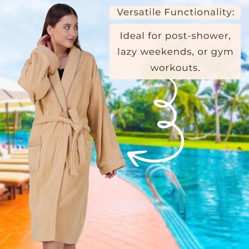 Image of Rangoli Sunshine 100% Cotton Bathrobes For Women, 500 GSM Free Size Bath Robe With Rope,Ultra-soft, Lightweight & Highly Absorbent Luxurious Bath Gown /Bath Robe