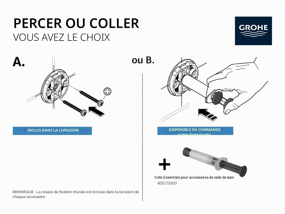 GROHE 40447001 Essentials Cadre Support avec Verre Argent