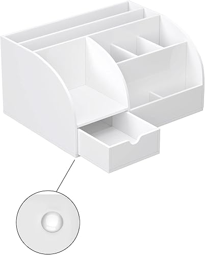 Miniatura 4 de FEMELI Organizador de escritorio de oficina y accesorios, organizador de escritorio de acrílico con 8 compartimentos + 1 cajón (blanco)