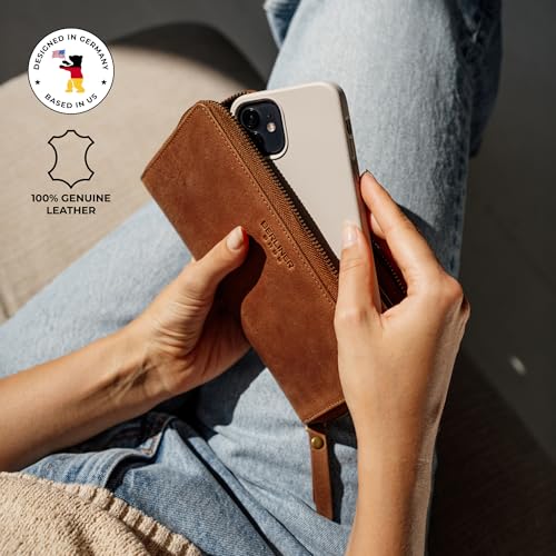 Image of BERLINER BAGS Genuine Leather Zip Wallet Women Margo, Gift Box - Brown | Soft Leather Zip Around Wallet, Fit up to Phone 6.9 inch, 12 Card Slots, 1 ID Window, 1 Coin Pocket, RFID Blocking