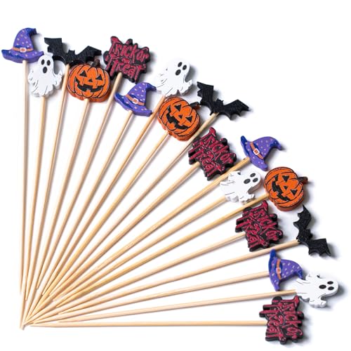 PuTwo Halloween Cocktail Picks 4.7 Inch 100pcs Bamboo Fancy Skewers