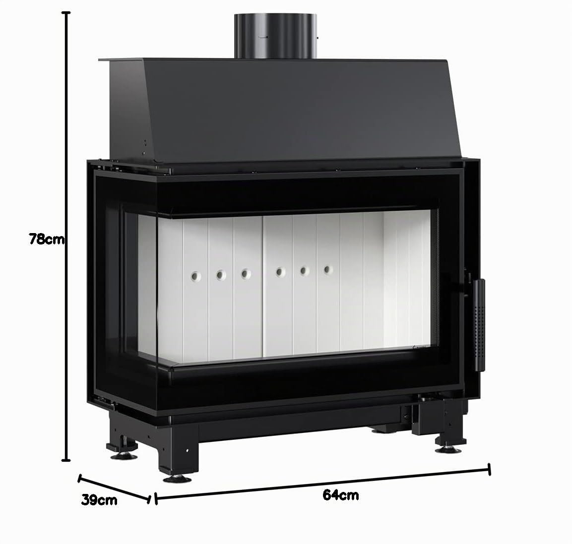 KRATKI Inserto per camino in acciaio a legna SIMPLE 6 kW Ø150 sinistro A | Acciaio nero, efficienza 80,6%, classe A. Ecodesign, BImSchV 2; per recupero calore.; combustione efficiente; basse emissioni