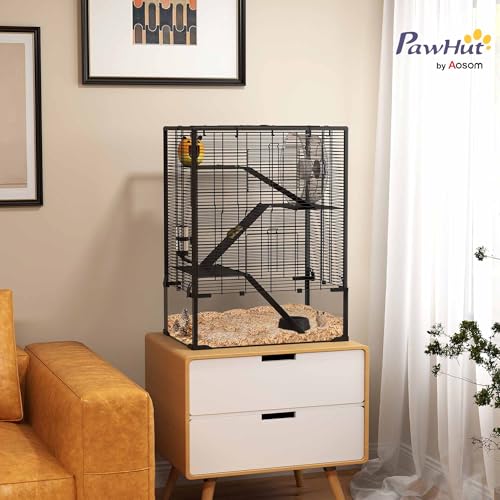 PawHut 4-Tier Hamster Cage w/Deep Tempered Glass Bottom, 60 x 40 x 80cm