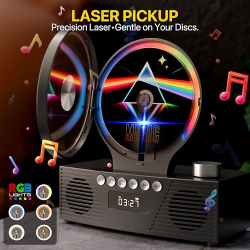 Image of Retro Portable CD Player for Home Decor, CD Player with Speakers, Bluetooth /Battery /Remote, Desktop Vintage CD Players for Kids to Seniors, Combo with Radio /USB Driver /Stereo Sound /AUX /Timer
