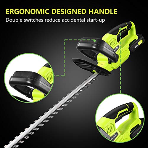 Cordless Hedge Trimmer, 1400RPM Powerful Electric Hedge Trimmer Cordless with 22” Dual-Action Blade, 0.55