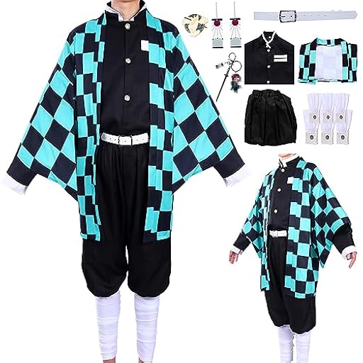 Solorass Nezuko Tanjirou Shinobu Mitsuri Cosplay Disfraz infantil con kimono, abrigo, pantalones, cinturón, accesorios para Halloween, carnaval, Navidad, juego de rol (verde, XL) | Ya disponible en tu tienda friki favorita! En mundofriki.es!
