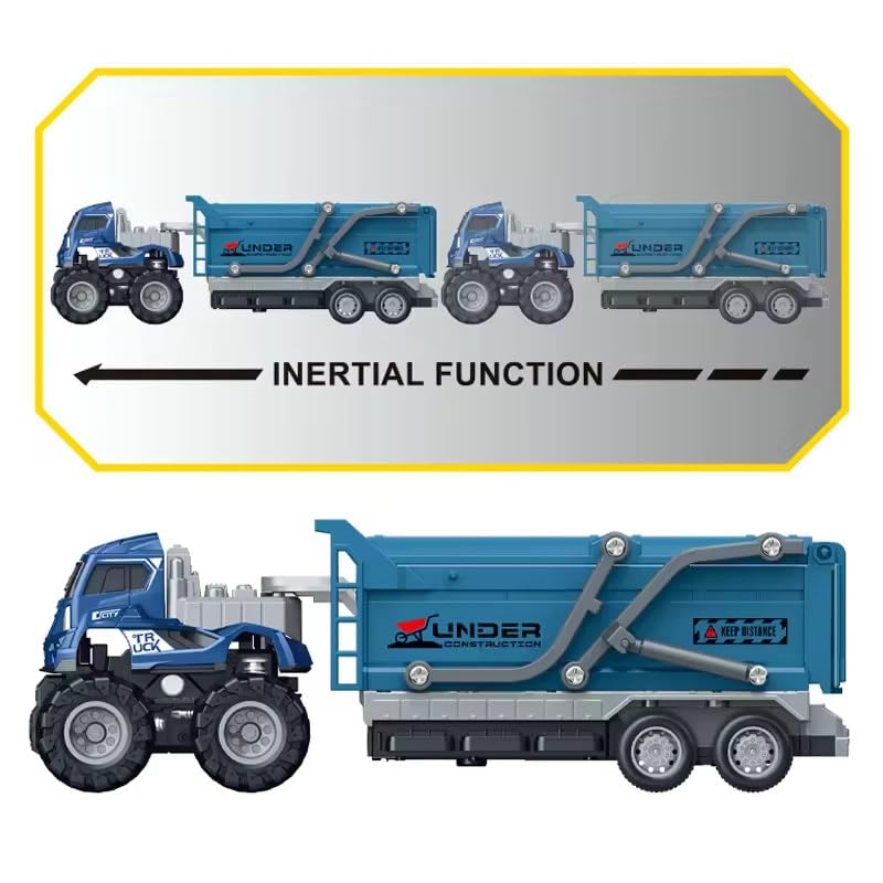 Image of 4WD Die cast Alloy Models Engineering Transport Truck for Kids Boy Girls Children 1:43 Friction Powered Sand Dumper Trailer Tractor Toy Pull Back Vehicle (Multicolor, Pack of 1)