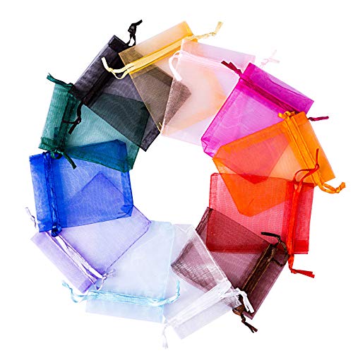 NALER オーガンジー巾着袋 120枚 ラッピング袋 プレゼント袋 収納袋 小 7×9cm 無地 オーガンジ ギフト包装 アクセサリー ジュエリー 収納袋 12色