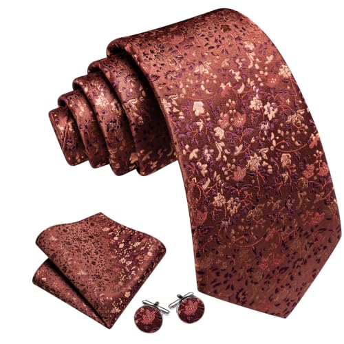 Image of Barry.Wang Flower Ties for Men Handkerchief Cufflinks Set Wedding Necktie Set Party