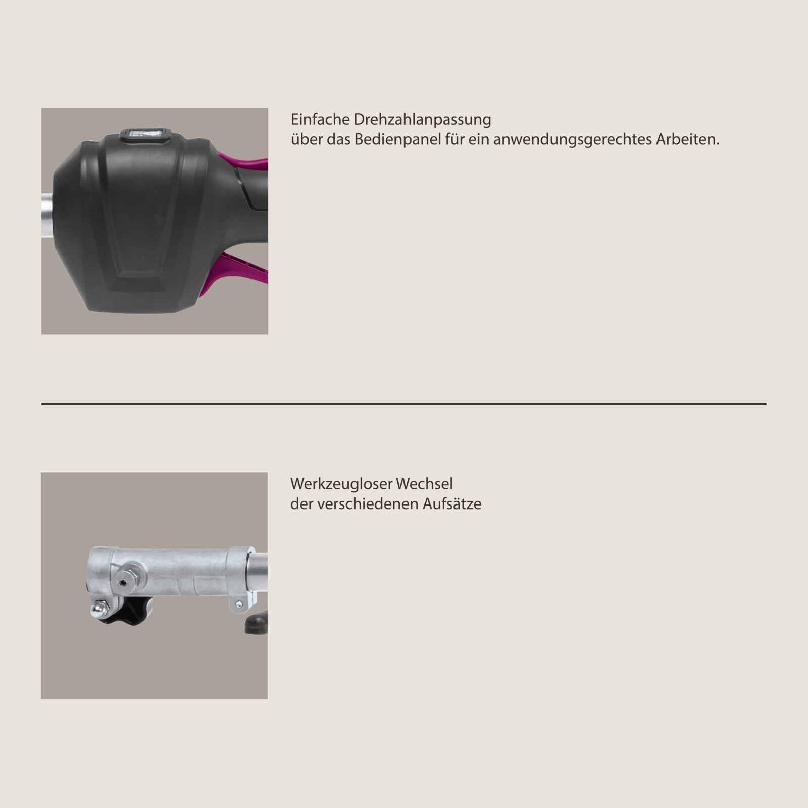 Gomag Akku-Multifunktionsgerät GO-GMG400BL Set S2 2x20V brushless | 4in1-Funktion | Rasentrimmer, Freischneider, Heckenschere, Hochentaster | inkl. 2X 2Ah Akku & 2,4 A Ladegerät