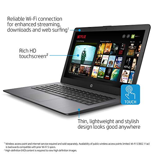 Image of HP Stream 14-inch HD Touchscreen Laptop, Intel Celeron N4000, 4 GB RAM, 64 GB eMMC, Windows 10 Home in S Mode with Office 365 Personal for 1 Year (14-cb192nr, Brilliant Black)