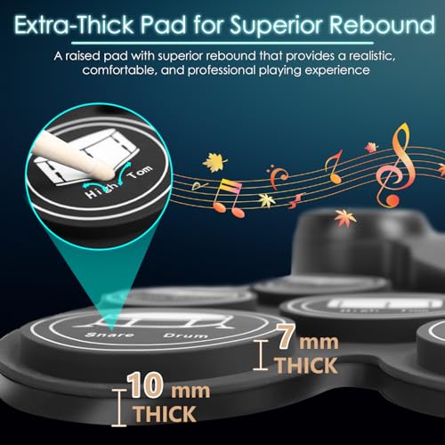 Image of Electronic Drum Set Potable Drum Set Volume Control Electric Drum Set MIDI Drum Pad with 2 Built-in Stereo Speakers Foot Pedals, Sticks Christmas& Birthday Gift Can Record Tracks (Drum Songs Included)