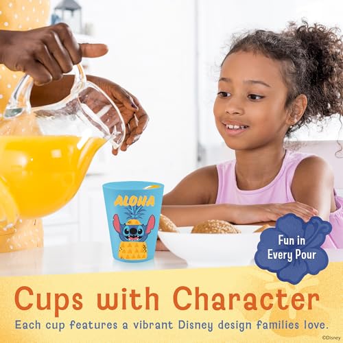 Image of Disney Stitch Plastic Drinking Glasses, Dishwasher Safe, 4-Pack | 16 oz, unbreakable, reusable, BPA-free, stackable to save space, great for water, juice, and family meals
