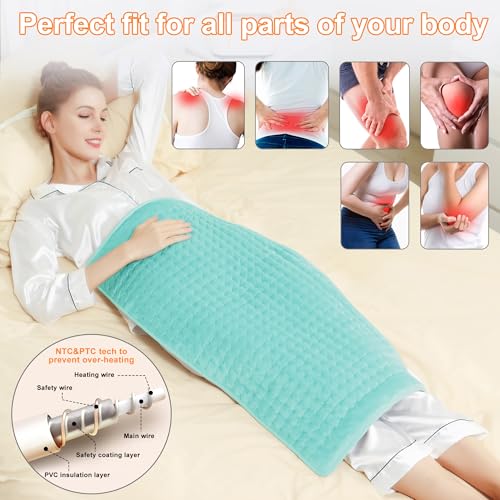 Image of Deepsoon Heating Pad,Electric Heating Pads for Back,Neck,Abdomen,Moist Heating Pad for Shoulder,Knee,Arms,Legs,Dry /Moist Heat & Auto Shut Off,Christmas Gifts for Men and Women,Light Green,33x17 Inch
