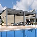 MELLCOM 12x20FT Louvered Pergola with 6-Panel Pull-Down Screen, Aluminum Pergola with Adjustable Rainproof Roof for Patio, Lawn & Garden, Dark Gray