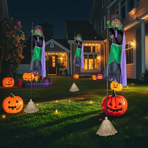 Schwimmender Hexenbesen, 2,5 m, fliegende Hexe, Halloween-Dekoration auf Besen – gruselige, realistische Heimdekoration für Haustür, Garten, Veranda, Maskerade, Fluchtraum, Zaun, Rasen, Auffahrt – Bild 5