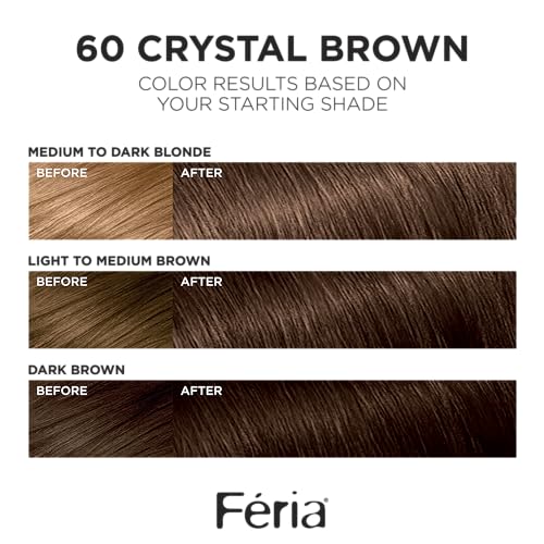 L'Oreal Paris Feria Multi-Faceted Shimmering Permanent Hair Color, 60 Crystal Brown (Light Brown), Pack of 1 Hair Dye Kit