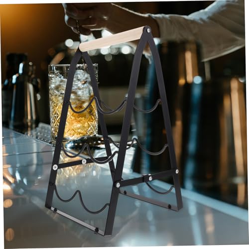Soporte plegable de vino de hierro y madera para mesa miniatura 4