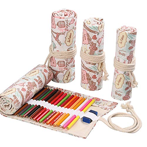 Funny live 36/48/72 Slots Colored Pencil Wrap Pencils Roll Holder Coloring Pencils Organizer Holder Colored Pen Paint Brush Storage Pouch Portable for Artist Student (Iron tower 36 Slots)
