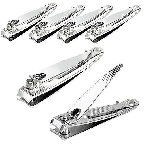 6 Pack Nail Clippers Set Stainless Steel Fingernail Clippers, Toenail Clippers, Sharpest Nail Cutter Heavy Duty Sturdy Nail Trimmer Curved Edge with Swing Out Nail Cleaner/File for Salon Home Use