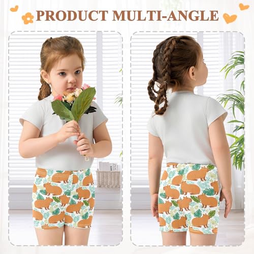Capybara Leaf Green Pattern Girls Shorts Elastic Waist Sports Shorts Girls Leggings Pants for 4-10 Years4