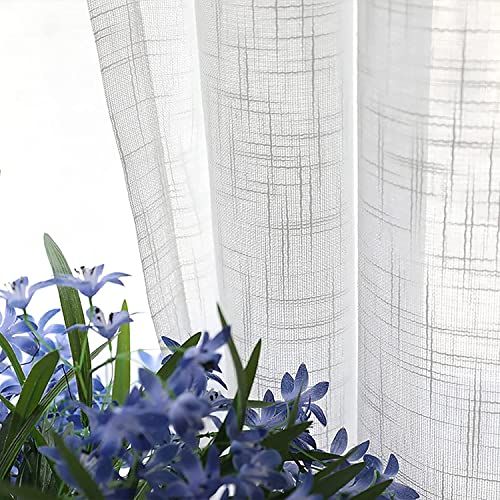 MGEMJMJ Cortinas Blancas Transparentes De Lino Sintético, Cortinas De Voile Panel Individual, Cortinas Geométricas De Tul Cortinas para Sala De Estar(Size:350x270cm(138x106inch),Color:conectar)