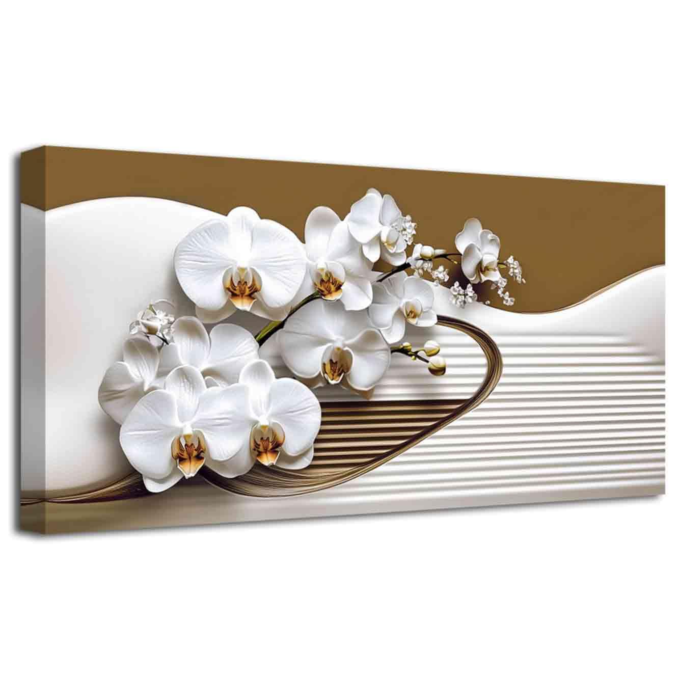 ZXHYWYM Orchid Picture Wall Art White Flowers Painting Abstract Butterfly Orchid Canvas Prints Modern Zen Artwork for Large Living Room Bedroom Office Decor (White, (40L x 80W cm))