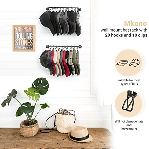 Mkono-Hat-Rack-for-Wall-Baseball-Cap-Organizer-Hanger-with-20-Hooks-Modern-Metal-Hat-Holder-Wall-Mounted-Caps-Display-for-Closet-Door-Bedroom-Entryroom-Laundry-Set-of-2Black