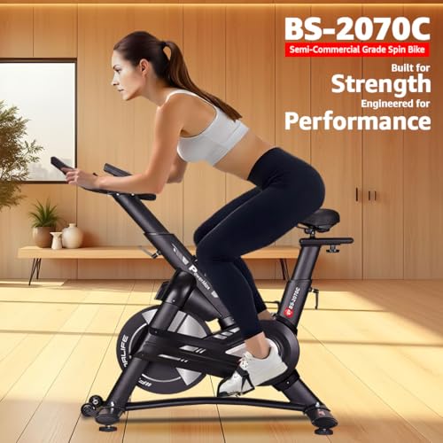 Image of PowerMax Fitness BS-2070C Semi-Commercial Exercise Magnetic Resistance Spin Bike for Home Gym |18kg Flywheel, Max User 170kg, 2pcs Crank, LCD Display, Adjustable Foot Strap and Seat, Heart Rate Sensor