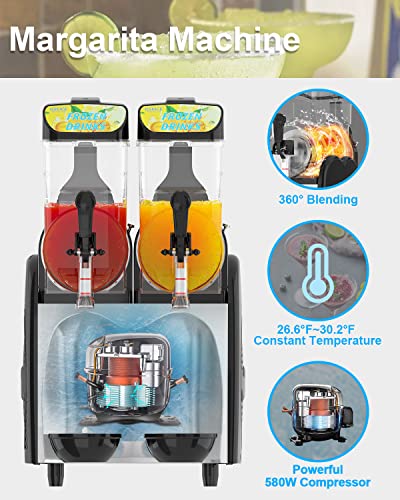 Gseice Commercial Slushy Machine, 3.2 Gals X 2 Tanks Margarita Machine 110V Slushy Maker Machine For Slush, Frozen Margarita, Frozen Drink Machine For Restaurants Bars Pool Parties #TOP6