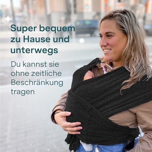 Koala Babycare Tragetuch Baby Neugeborene - Einfach Anzuziehen für Mütter und Väter - Babytrage Multi-Use Bis 9kg - Babytragetuch Schwarz