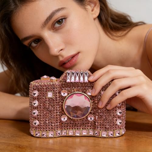 Image of UMREN Novelty Crystal Camera Shaped Clutch Purse for Women Sparkly Rhinestones Evening Clutch Bag Glitter Bridal Prom Handbag
