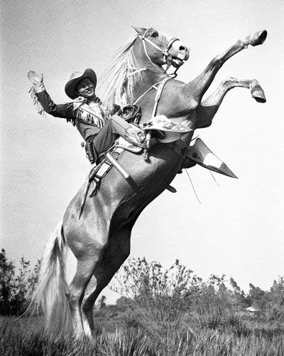 Award Roy Rogers riding Trigger and waving Inexpensive Promotiona 8x10 iconic pose