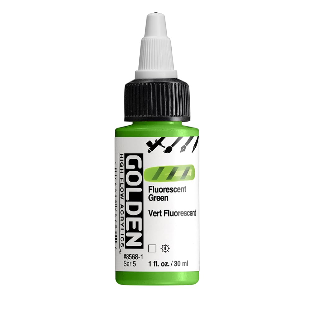 High Flow Acrylics by GOLDEN, Fluorescent Green, 1 fl. oz. Bottle, Professional Acrylic Paint, Transparent