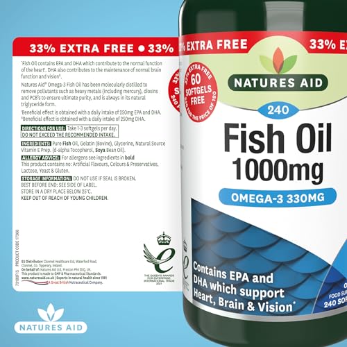 Natures Aid Fish Oil 1000Mg – High Strength Omega-3 Supplement With Dha & Epa – Supports Heart, Brain Vision, Immune & Joint Health Non-Gmo – High Strength Natural Fish Oil – 240 Softgel Capsules - 5
